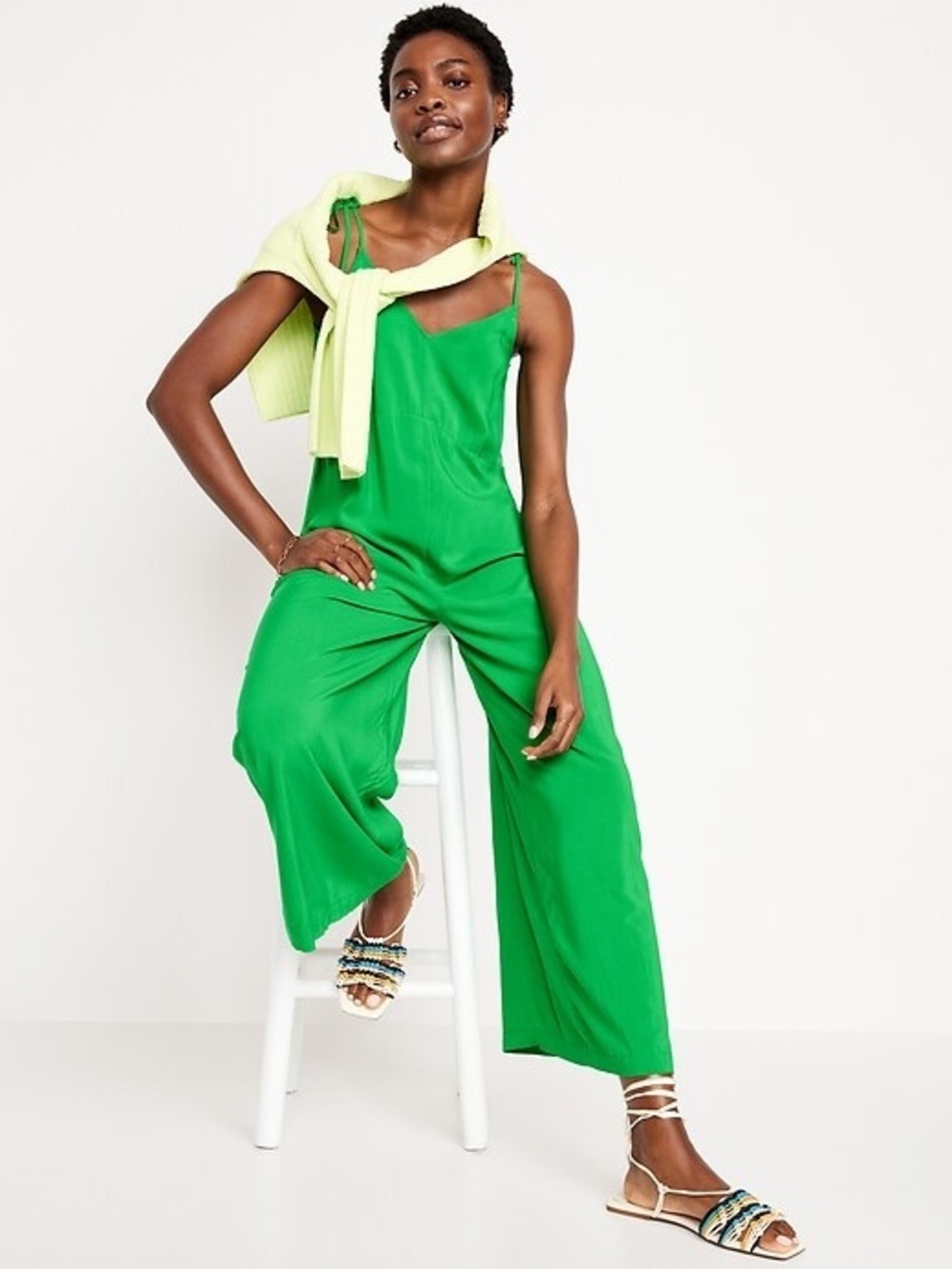 🌼Old Navy Beach Cruiser Green Wide-Leg Spaghetti-Strap Jumpsuit